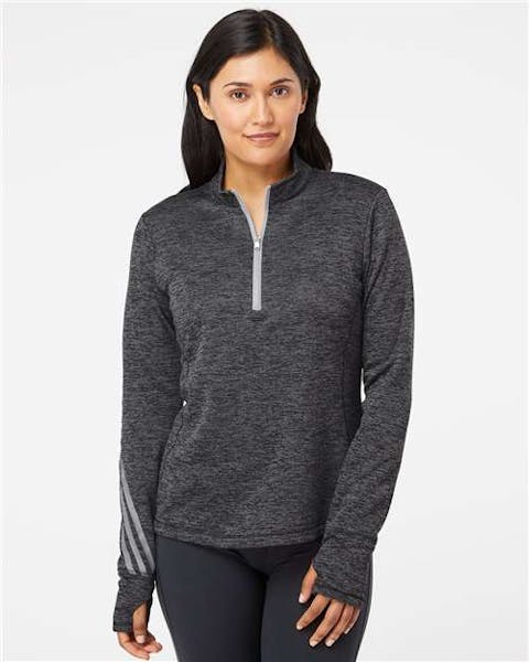 Adidas A285 Women's Brushed Terry Heathered Quarter - Zip Pullover - Ninja Transfers