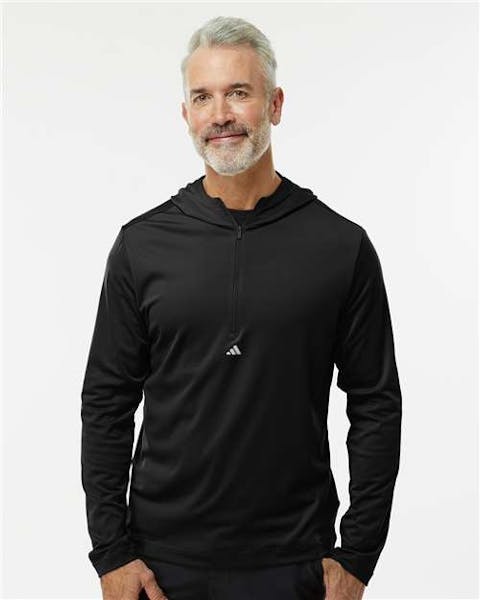 Adidas A596 Lightweight Performance Quarter - Zip Hooded Pullover - Ninja Transfers