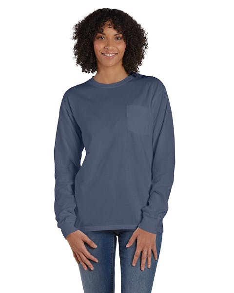 ComfortWash by Hanes GDH250 Unisex Garment - Dyed Long - Sleeve T-Shirt with Pocket - Ninja Transfers