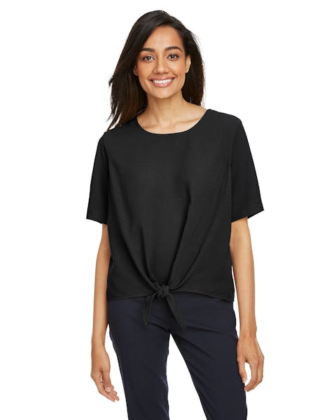 Devon & Jones DP617W Blusa de ajuste perfecto con lazo en el frente para mujer