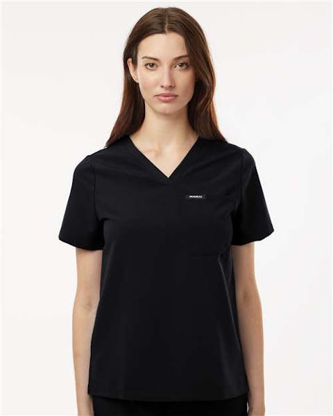 Jaanuu W10001 Women's Rhena Essential 1 - Pocket Scrub V - Neck Top - Ninja Transfers