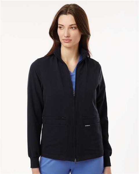 Jaanuu W60001 Women's Ceri Essential Full - Zip 6 - Pocket Scrub Jacket - Ninja Transfers