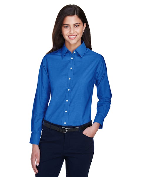 Harriton M600W Oxford de manga larga para mujer con antimanchas