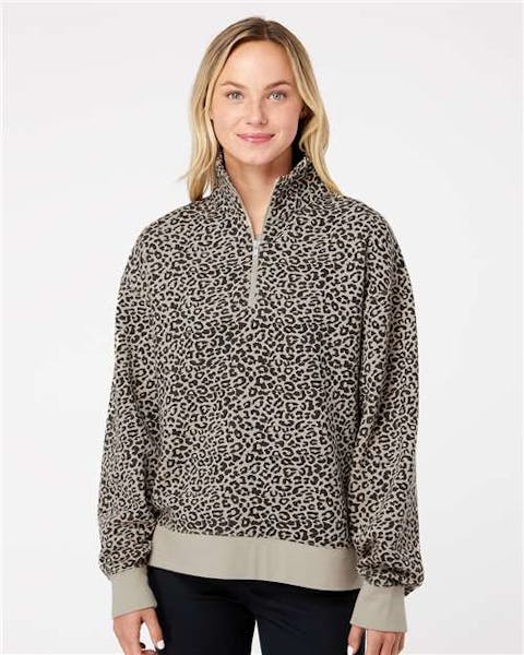 MV Sport W22713 Women's Sueded Fleece Quarter - Zip Sweatshirt - Ninja Transfers