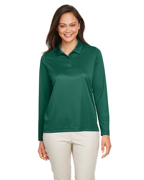 Team 365 TT51LW Ladies' Zone Performance Long Sleeve Polo - Ninja Transfers