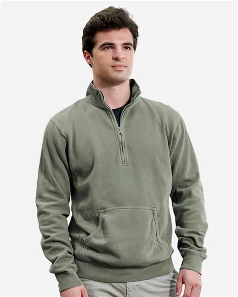 J. America 8732 Unisex Pigment-Dyed Fleece Quarter-Zip Pullover