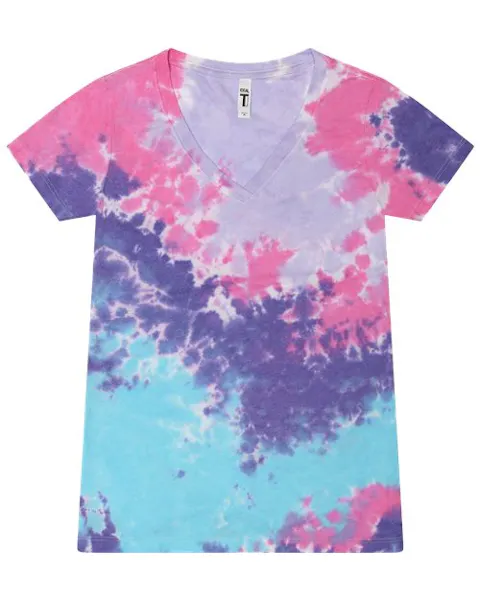 Colortone 1075 Women's Tie-Dyed V-Neck T-Shirt