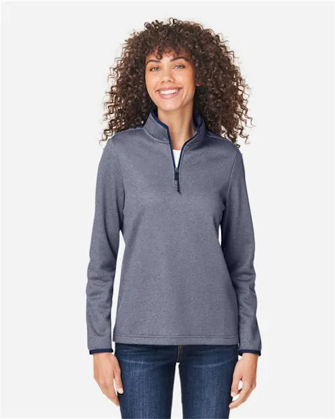 CORE365 CE73W Women's Venture Heathered Stripe Quarter-Zip Pullover
