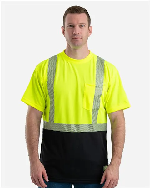 Berne Apparel HVK017 Men's Hi-Vis Class 2 Color Blocked Pocket T-Shirt