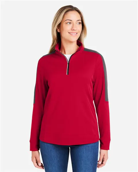 CORE365 CE404W Women's Market Snag Protect Mesh Colorblock Quarter-Zip Pullover
