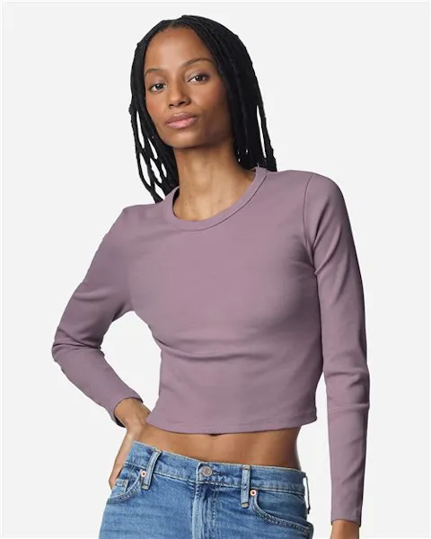 American Apparel BR2107 Women's Baby Rib Long Sleeve Cropped Tee
