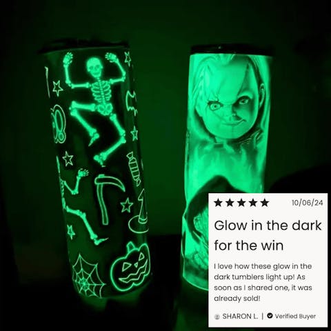 20oz Skinny Glow In The Dark, Green - Ninja Transfers