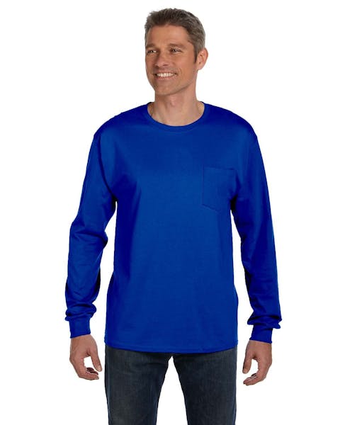 Hanes 5596 Authentic-T - Camiseta de manga larga con bolsillo para hombre