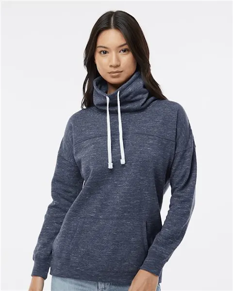 J. America 8673 Womens Mlange Fleece Cowl Neck Sweatshirt