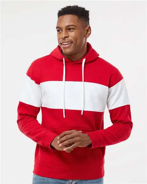 J. America 8644 Men's Varsity Fleece Colorblocked Hooded Sweatshirt