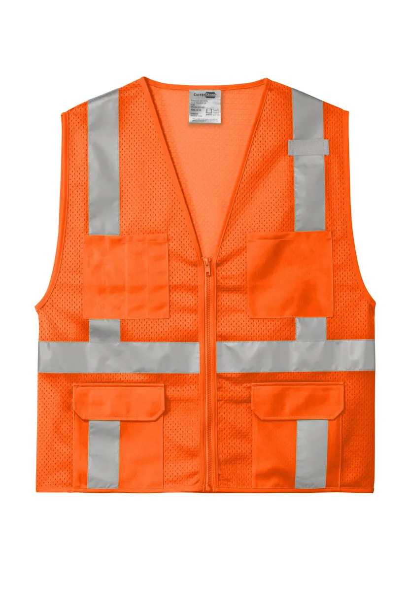 CornerStone CSV104 ANSI 107 Class 2 Mesh Six-Pocket Zippered Vest