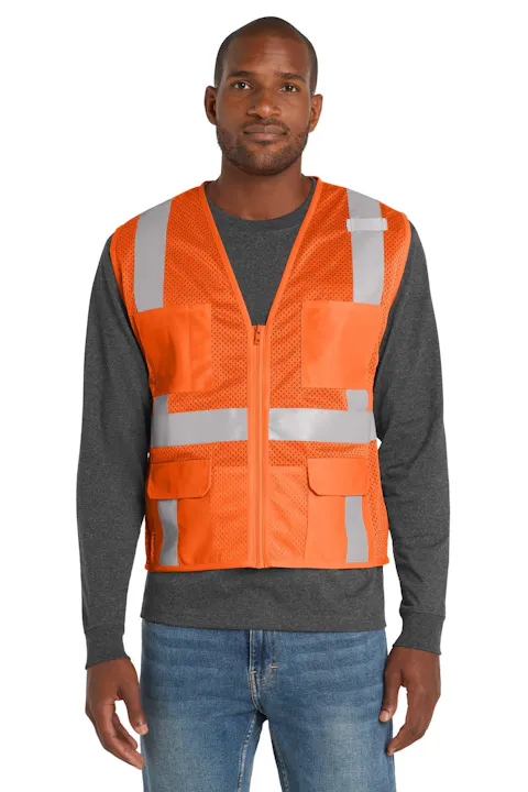 CornerStone CSV104 ANSI 107 Class 2 Mesh Six-Pocket Zippered Vest
