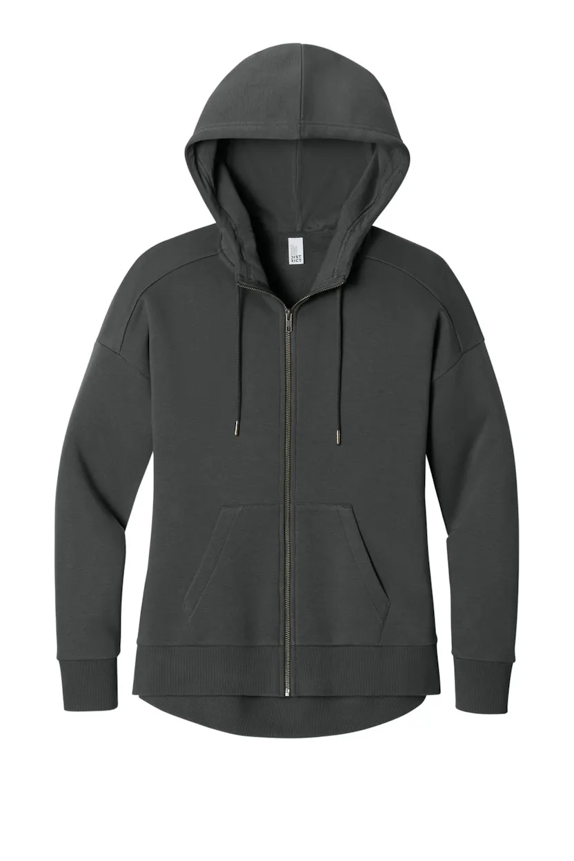 District DT1104 Women's Perfect Weight  Fleece Drop Shoulder Full-Zip Hoodie