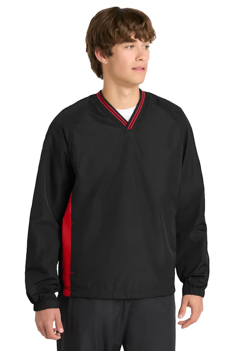 Sport-Tek JST62 Tipped V-Neck Raglan Wind Shirt