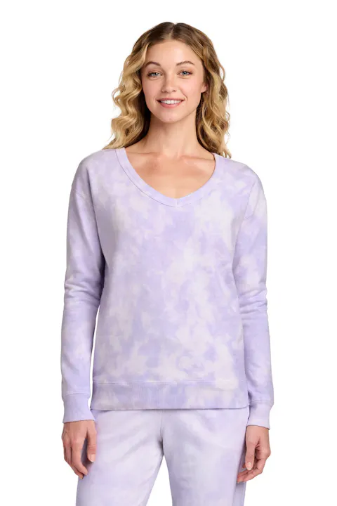 Port & Co LPC140V Women's Beach Wash Cloud Tie-Dye V-Neck Sweatshirt