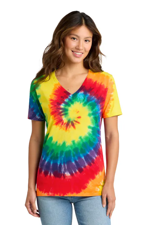 Port & Co LPC147V Women's Tie-Dye V-Neck Tee
