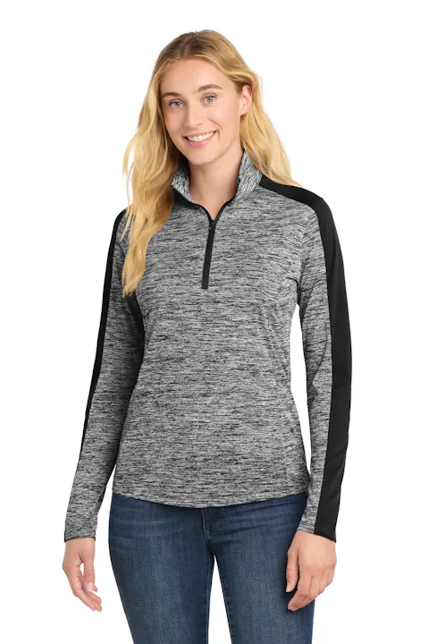 Sport-Tek LST397 Women's PosiCharge Electric Heather Colorblock 1/4-Zip Pullover
