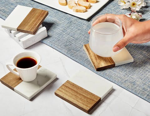 Marble and Wood Coasters