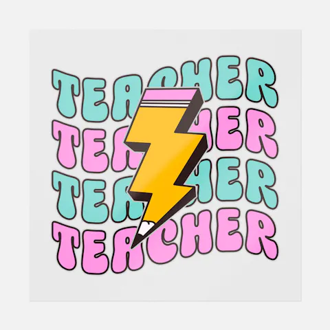 Groovy Teacher Lightning Bolt Ready-to-Press DTF Transfer