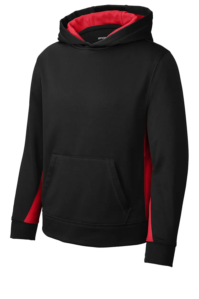 Sport-Tek YST235 Youth Sport-Wick Fleece Colorblock Hooded Pullover