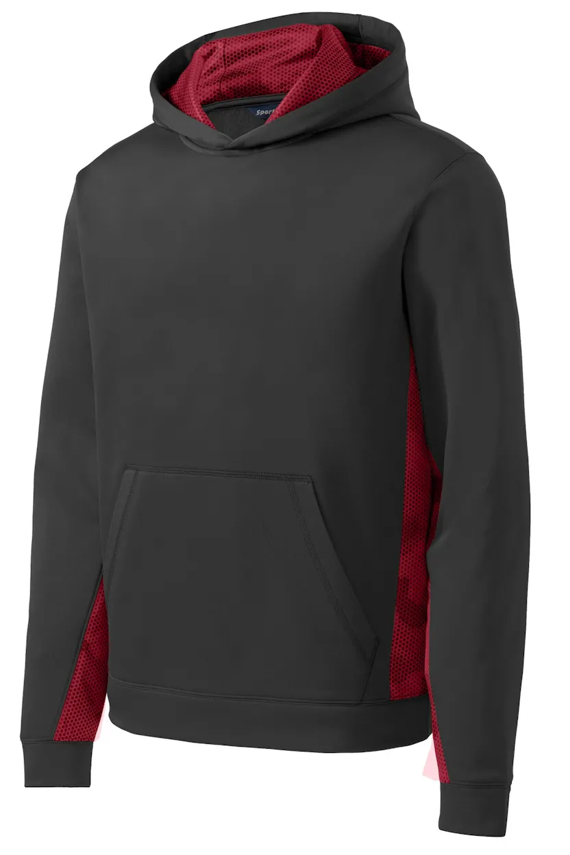 Sport-Tek YST239 Youth Sport-Wick CamoHex Fleece Colorblock Hooded Pullover
