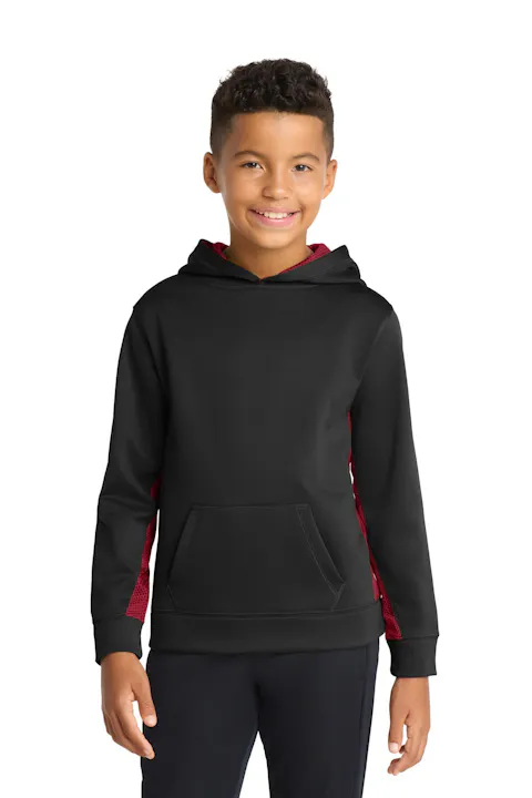 Sport-Tek YST239 Youth Sport-Wick CamoHex Fleece Colorblock Hooded Pullover