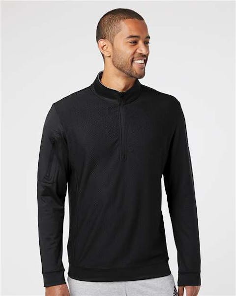 Adidas A295 Performance Textured Quarter - Zip Pullover - Ninja Transfers