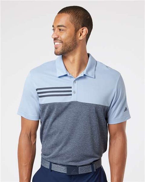 Adidas A508 Heathered Colorblocked 3 - Stripes Polo - Ninja Transfers