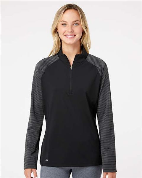 Adidas A521 Women's Stripe Block Quarter - Zip Pullover - Ninja Transfers