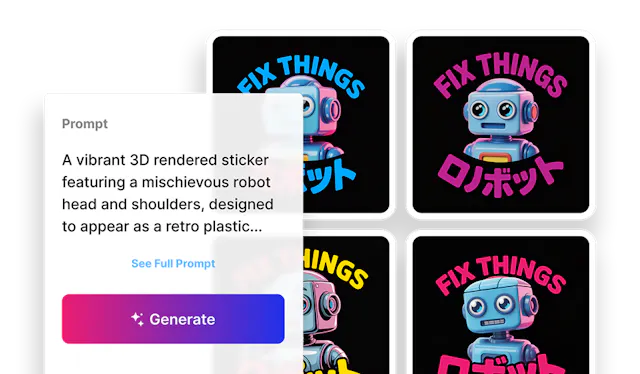 AI Image Generator creating sticker designs from a prompt
