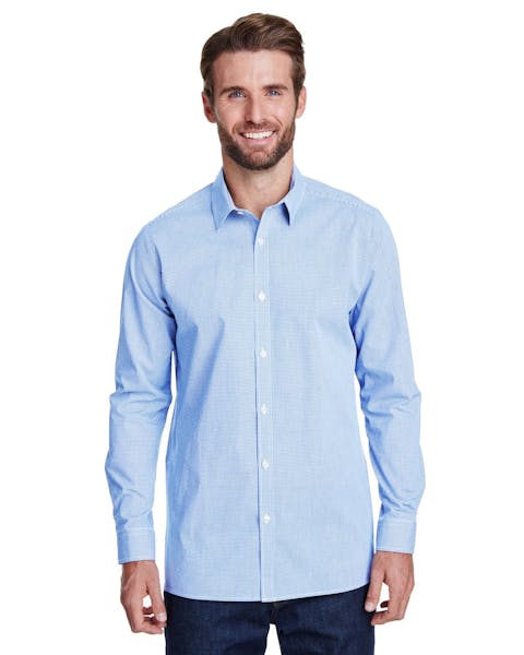 Artisan Collection by Reprime RP220 Men's Microcheck Gingham Long - Sleeve Cotton Shirt - Ninja Transfers