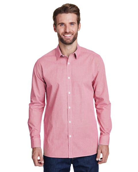 Artisan Collection by Reprime RP220 Men's Microcheck Gingham Long - Sleeve Cotton Shirt - Ninja Transfers