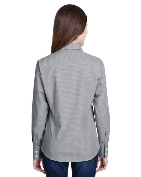 Artisan Collection by Reprime RP320 Ladies' Microcheck Gingham Long - Sleeve Cotton Shirt - Ninja Transfers