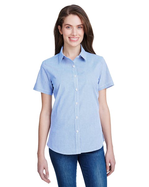 Artisan Collection by Reprime RP321 Ladies' Microcheck Gingham Short - Sleeve Cotton Shirt - Ninja Transfers