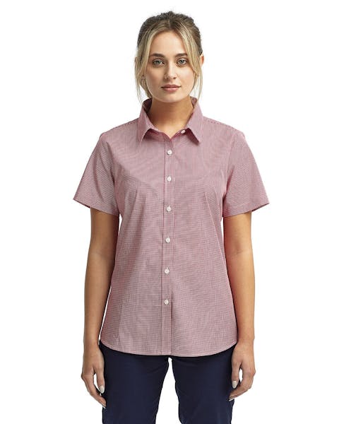 Artisan Collection by Reprime RP321 Ladies' Microcheck Gingham Short - Sleeve Cotton Shirt - Ninja Transfers