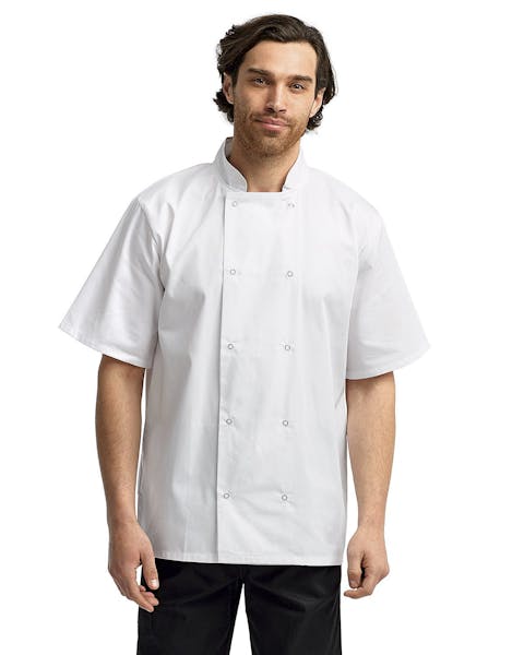 Artisan Collection by Reprime RP664 Unisex Studded Front Short - Sleeve Chef's Coat - Ninja Transfers