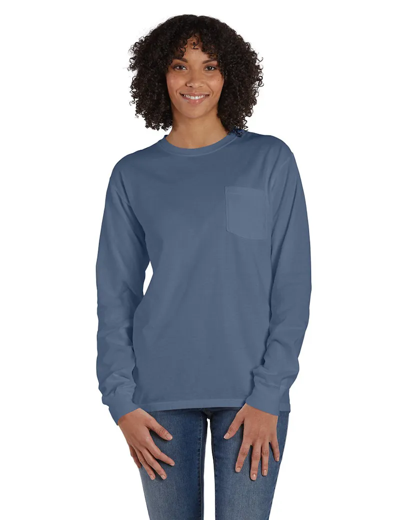 ComfortWash by Hanes GDH250 Unisex Garment - Dyed Long - Sleeve T-Shirt with Pocket - Ninja Transfers