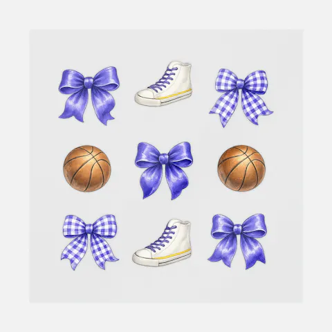 Coquette Basketball Gingham Bows Ready-to-Press DTF Transfer