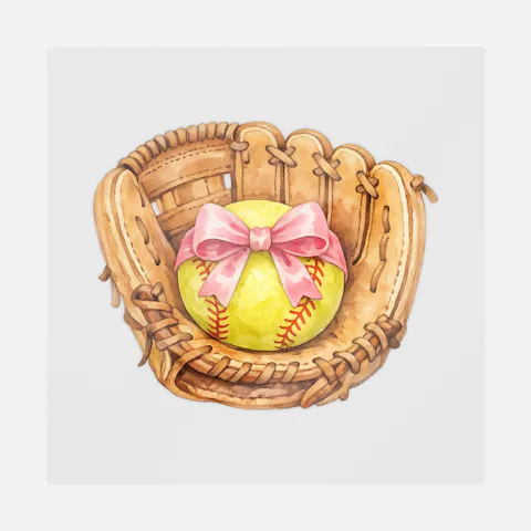 Coquette Softball Glove with Pink Bow Ready-to-Press DTF Transfer
