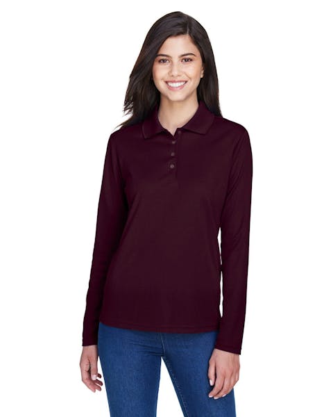 Core 365 78192 Ladies' Pinnacle Performance Long - Sleeve Piqu Polo - Ninja Transfers