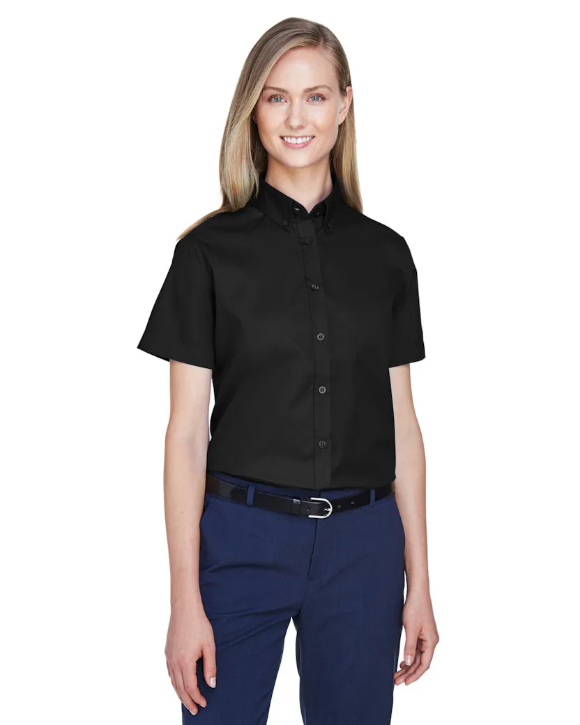 Core 365 78194 Ladies' Optimum Short - Sleeve Twill Shirt - Ninja Transfers
