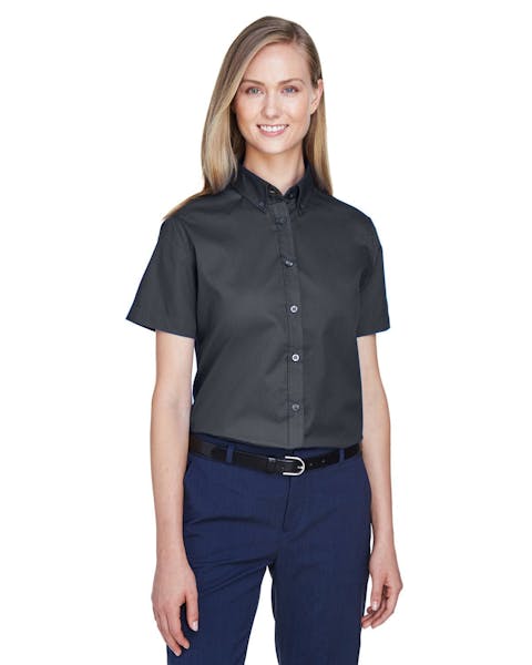 Core 365 78194 Ladies' Optimum Short - Sleeve Twill Shirt - Ninja Transfers