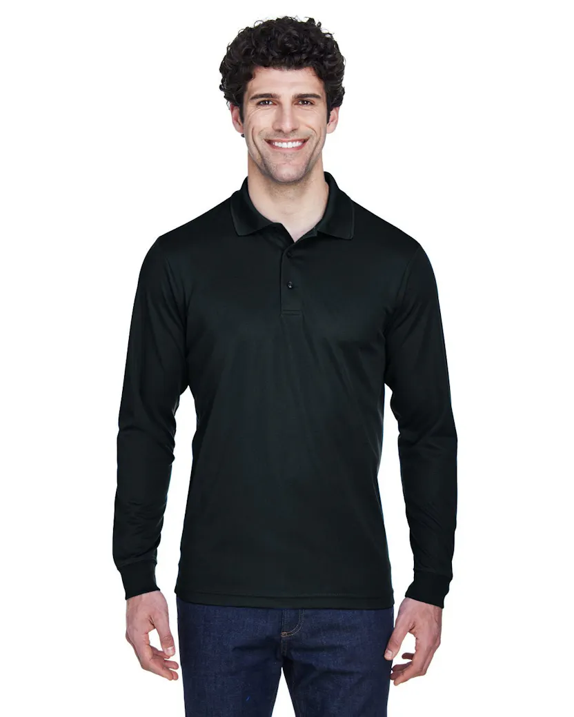 Core 365 88192 Men's Pinnacle Performance Long - Sleeve Piqu Polo - Ninja Transfers