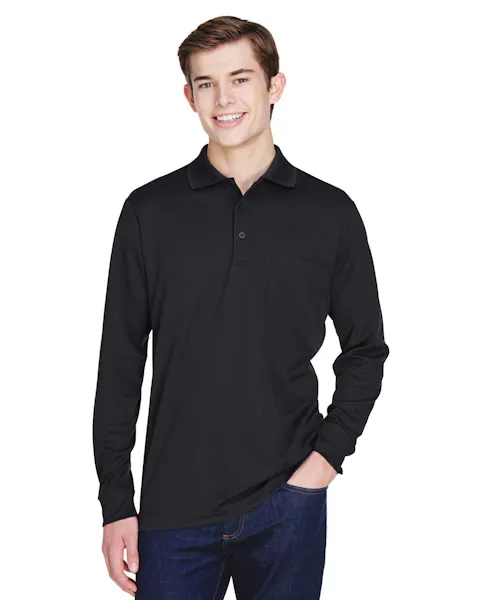Core 365 88192P Adult Pinnacle Performance Long - Sleeve Piqu Polo with Pocket - Ninja Transfers