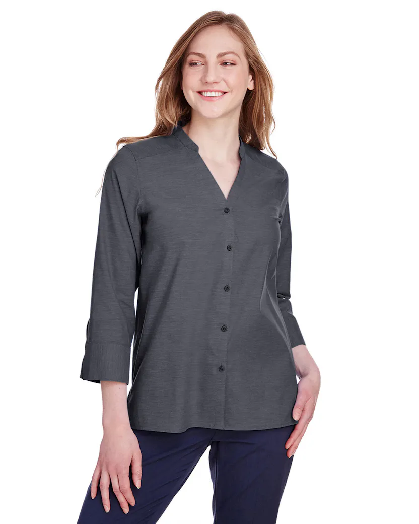 Devon & Jones DG562W Ladies' Crown Collection Stretch Pinpoint Chambray 3/4 Sleeve Blouse